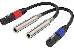Jozzai 1/4“(6.35 mm) Female to XLR Female 3-Pin Socket Audio Cord, 1.1 Foot, 2 Packs, 6.35mm TRS/TS to XLR Jack Adapter, High-Purity 4N OFC Conductors, for Audio Electronic Devices