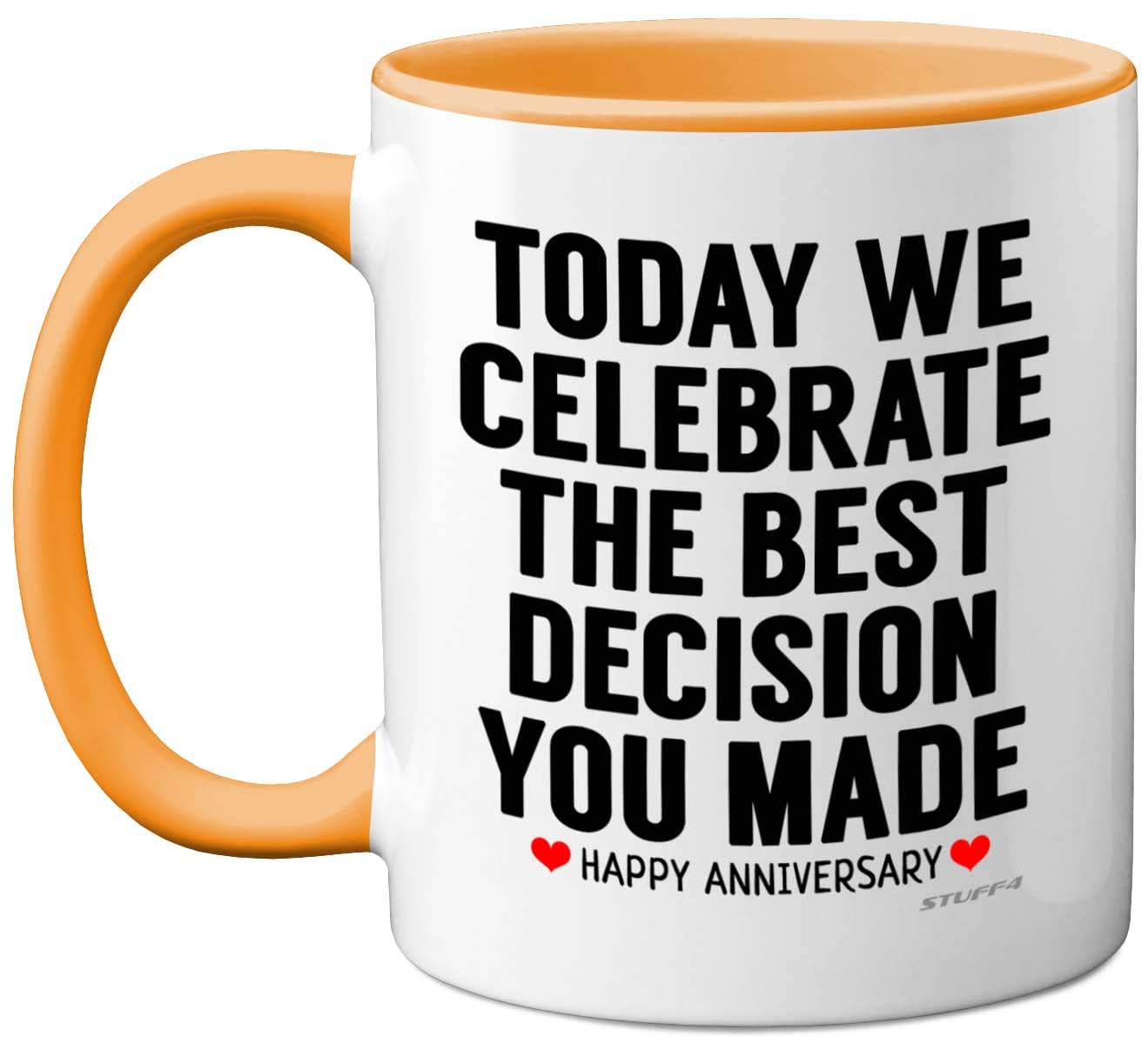 Stuff4 Anniversary Mug for Him Her, Funny Coffee Mug for Men Women, Gifts Girlfriend, Presents Boyfriend, Perfect Anniversary Christmas Valentines Birthday, 11oz Ceramic Yellow