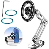 Universal 360° PRO Magnetic Suction Phone Holder Car,Alloy Folding Magnetic Cell Phone Holder for Car [Super Strong Magnet] Bracket Magnetic Dashboard Phone Car Mount for All Smartphone (Silver)