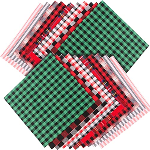 ZYP 20 Pcs Christmas Cotton Fabric Squares, 10 x 10 Inch Plaid Buffalo Check Precut Scraps for DIY Craft Sewing Quilting