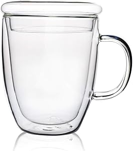 Double-wall 16 oz Borosilicate Glass Coffee Mug Cup(with cap)