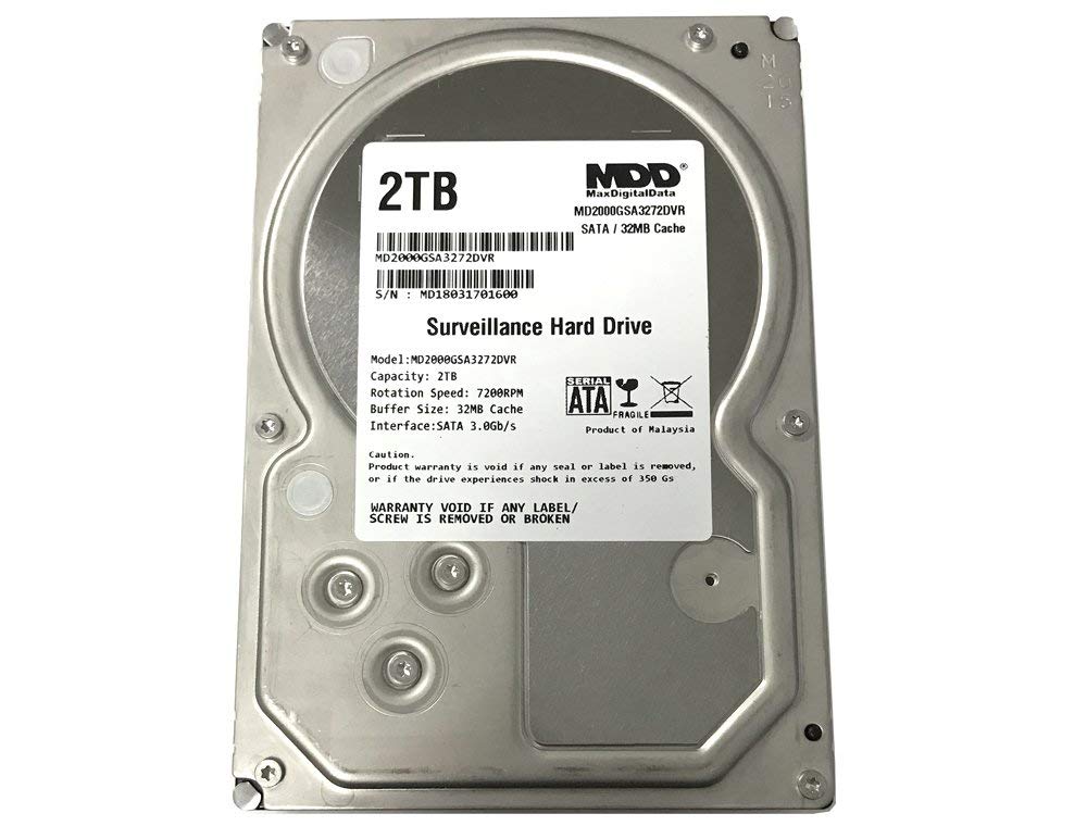 MDD MAXDIGITALDATA MaxDigitalData 2TB 32MB Cache 7200PM SATA 3.0Gb/s 3.5'' Internal Surveillance CCTV DVR Hard Drive (MD2000GSA3272DVR) - w/2 Year Warranty (Renewed)