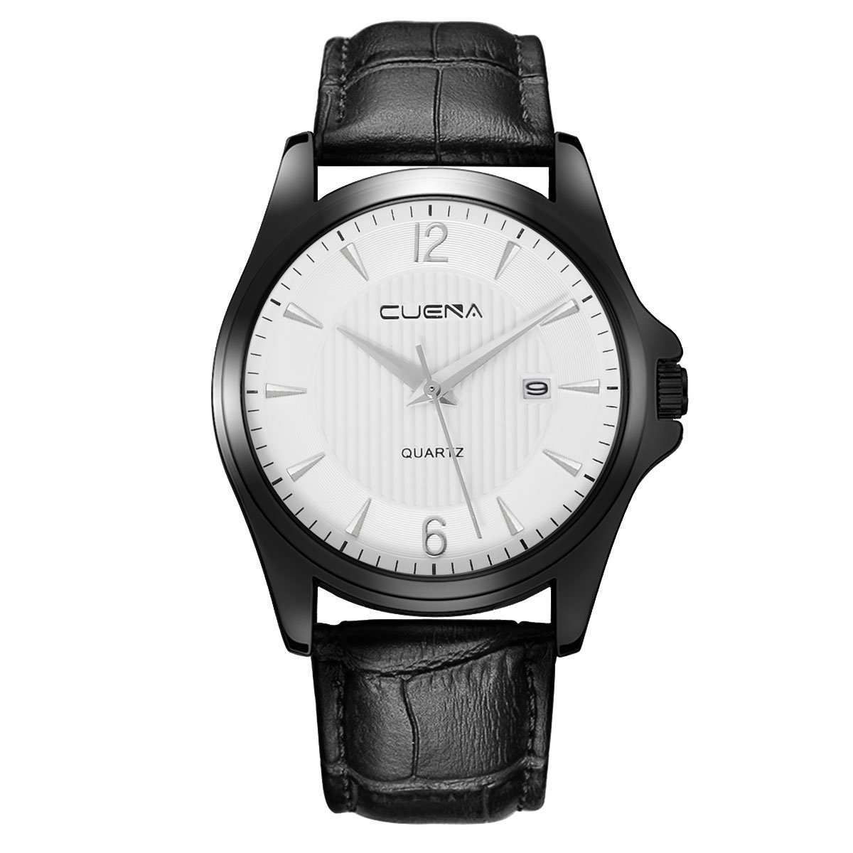 Simplicity Men\'s Wrist Quartz Watch, Comfortable PU Leather Watch with Simple Surface by CUENA, Black