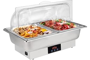 YMJOINMX Roll Top Chef Chafing Dish Buffet Set 2 Pan Food Warmer Buffet Servers and Warmers Digital Display Temperature Warming Tray Bain Marie Food Warmer for Parties Commercial Food Steam Table
