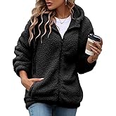 Vipwest Womens Fleece Jacket Fall Winter Full Zip Sherpa Coat with Hood S-5XL
