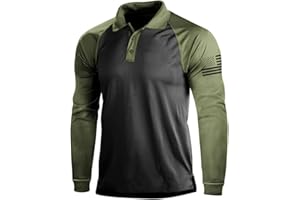 H HYFOL Long Sleeve Polo Shirts for Men Graphic Stretch Casual American Patriotic Raglan Golf Polos for Men