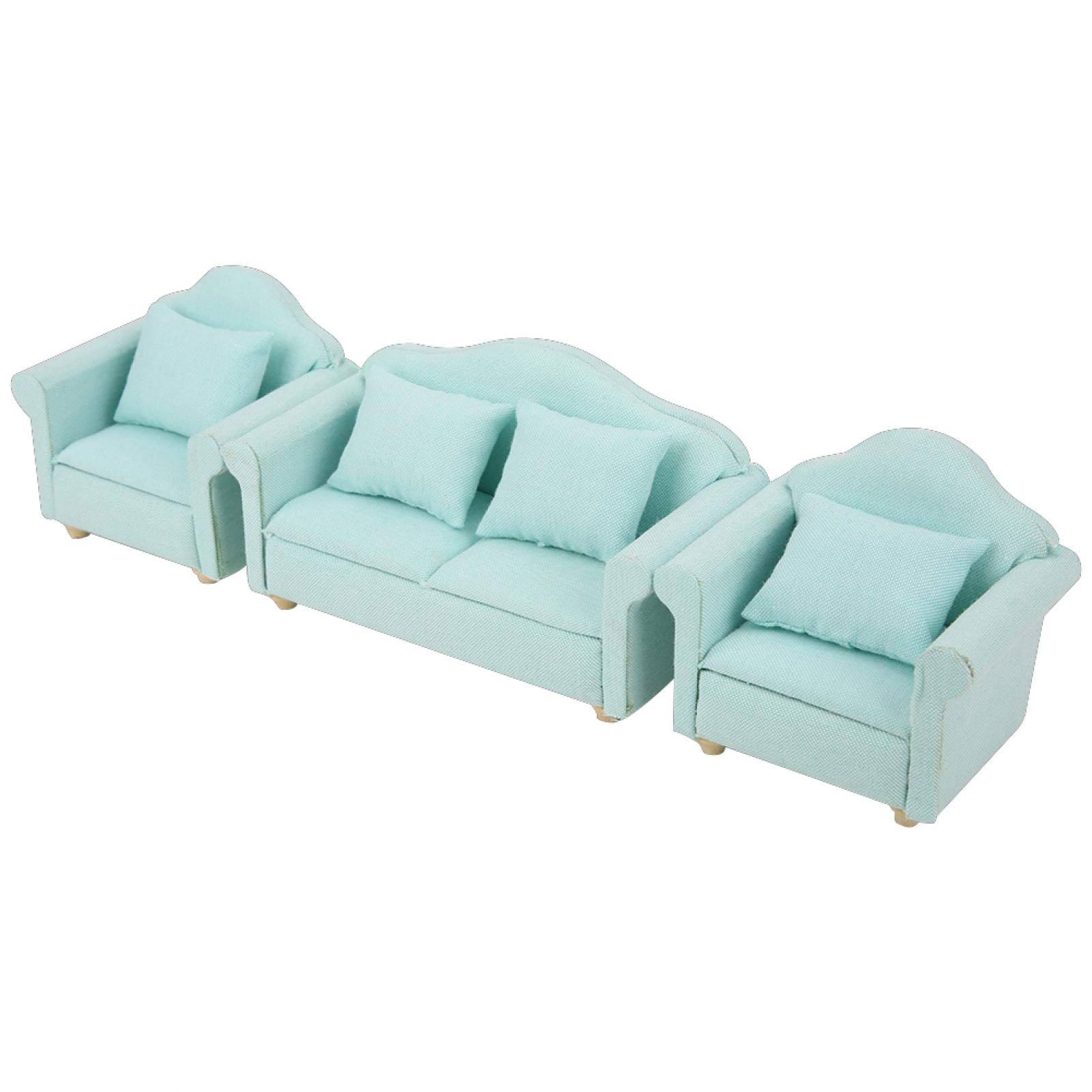 Photo 1 of Miniature Dollhouse Furniture, 3Pcs Fabric Sofa with Pillows Doll House Furniture Couch for 1:12 Doll House Accessories () Furniture
