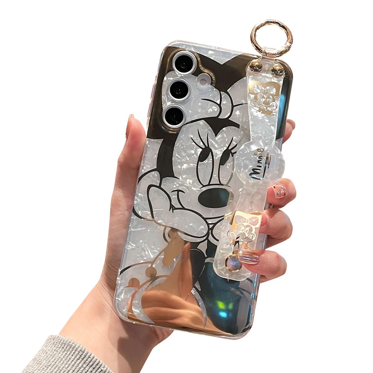 Photo 1 of Meishangmei for Samsung Galaxy S25 Case 6.2" Sparkle Bling with Strap Stand Cute Pattern IMD Plating Design Silicone Shockproof Protective Glitter Cases Cover for Girls and Women - Minnie