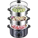 HIZLJJ Electric Food Steamer, Vegetable Steamer Double Tiered Stackable Baskets with Timer, 1300W Fast Heating Stainless Stee