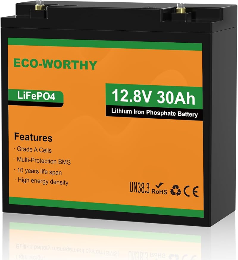 ECO-WORTHY 12V 30Ah LiFePO4 Battery Rechargeable Deep Cycle 4000+ Cycles