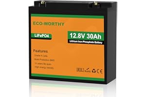 ECO-WORTHY 12V 30Ah LiFePO4 Lithium Battery, Built-in 30A BMS, 10 Years Lifetime, Deep Cycle Battery for Trolling Motor, Fish