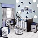 Bacati 10-Piece Elephants Nursery-in-A-Bag Crib Bedding Set with Long Rail Guard, Blue/Grey