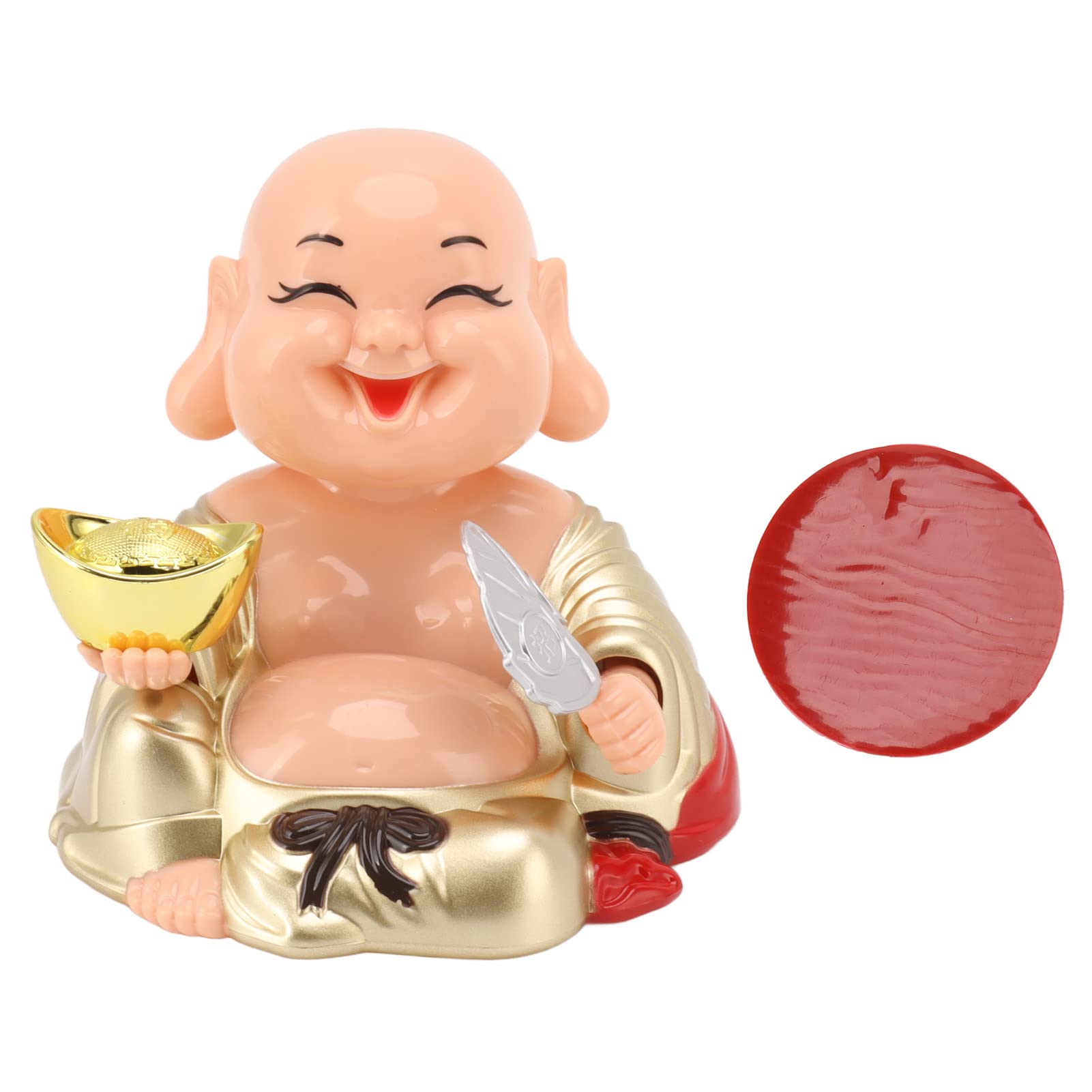 TOPINCN Solar Powered Laughing Buddha Ornament Solar Energy Statue Lucky Decorat Nodding Decoration Shaking Fan Car Induction Fans