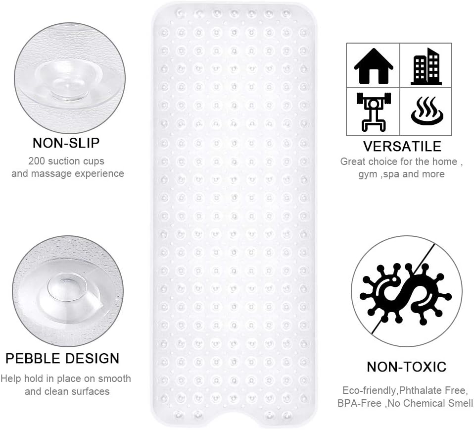YINENN Bath Tub Shower Mat 40x16 Inch Non-Slip and Latex Free,Bathtub Mat with Suction Cups, Machine Washable Bathroom Mats with Drain Holes (Clear): Health & Personal Care