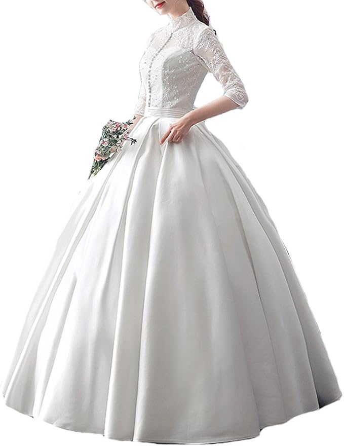 high neck satin ball gown