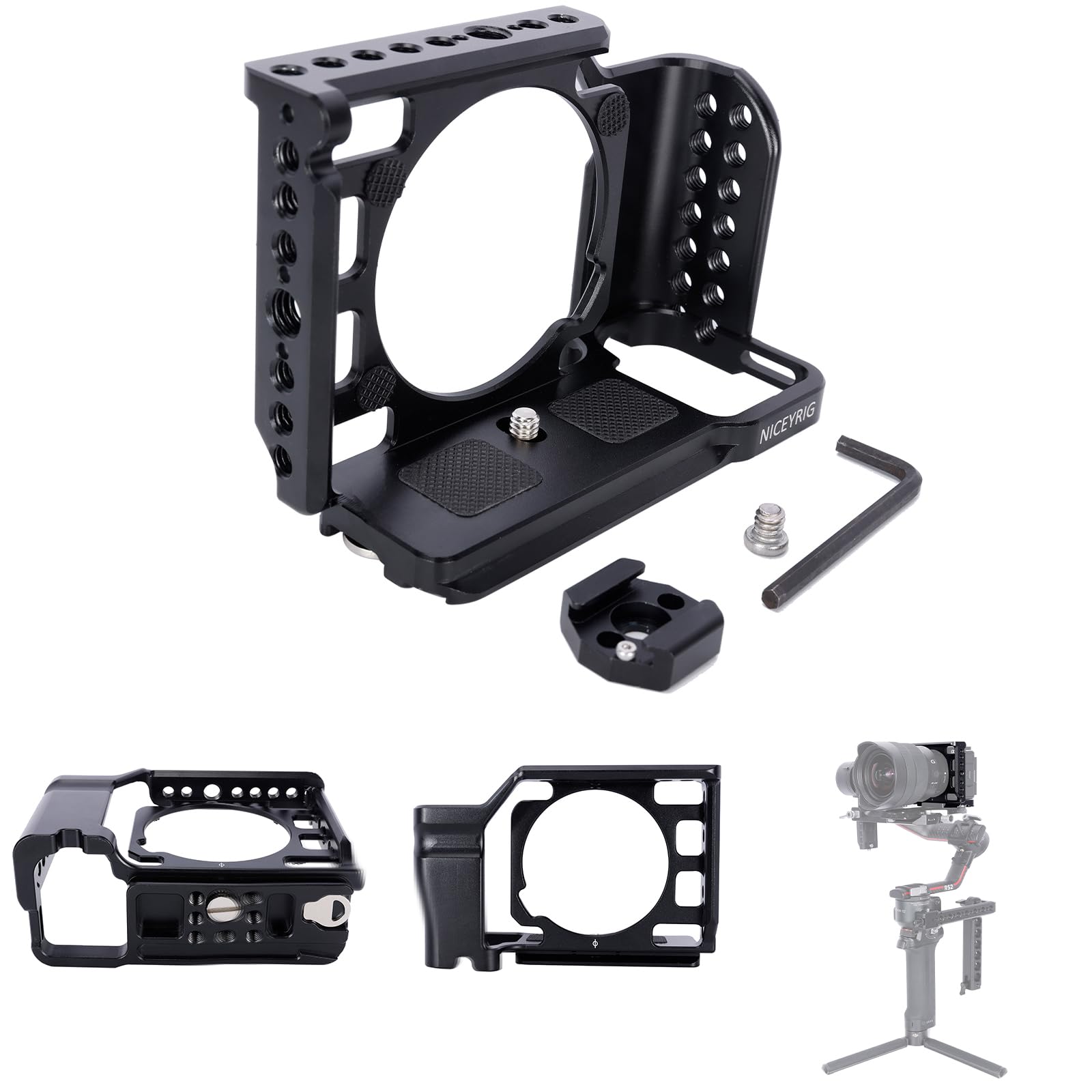 NICEYRIG Sony ZV-E1 Full Camera Cage, Full Camera Cage for ZV E1, with NATO Rail,Cold Shoes,1/4"Threaded holes,3/8"ARRI Hole,Arca Type QR Base for Quick Switch Compatible with DJI RS Stabilizers -560