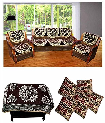 Ak Decor Store Combo 5 Seater Velvet Sofa Cover Sofa Cover and Table Cover with 5 Cushion Cover (16 X 16 Inches) Multi