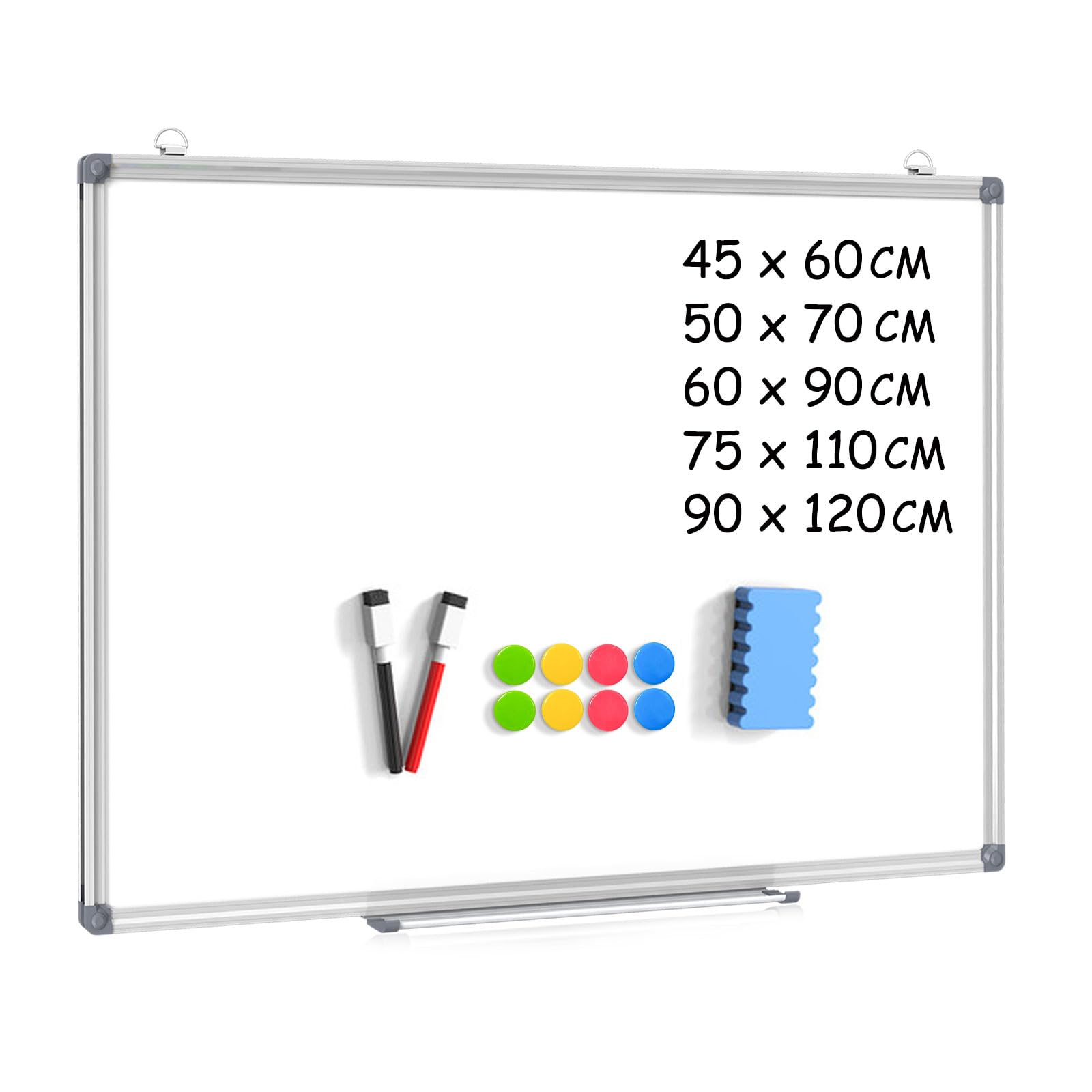 DOLLAR BOSS Magnetic Whiteboard 60 X 45 cm Dry Erase White Board for Walls with Pen Tray, Aluminium Trim and Dry-Wipe Writing Surface for School, Home and Office