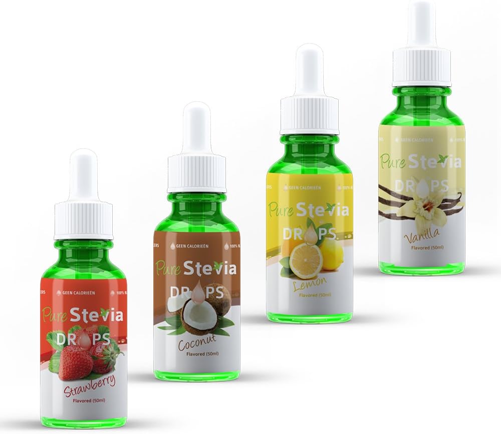 Purest Evia Drop Introductory Package – 50ml Liquid Sweetener with Natural Ingredients Coconut, Lemon, Strawberry, Vanilla
