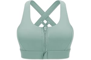 Cordaw Zipper in Front Sports Bra High Impact Strappy Back Support Workout Top