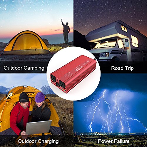 Car Power Inverter,EBTOOLS 1000W /2000W Inverter Converter 12V DC to 110V AC Car Converter with 2 AC Out