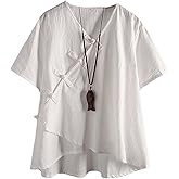 Minibee Women's Linen Retro Chinese Frog Button Tops Blouse