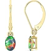 GOODSTONE JEWELS Multicolor Fire Opal Dangle Drop Earrings for Women Oval Shape | Leverback Earrings | 925 Sterling Silver & Yellow Gold Plated Hypoallergenic Minimalist Jewelry | October Birthstone Jewelry Gift for Her