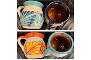 4 Mexican Coffee Mugs Jarritos Mexicanos Flower design Tazas de Barro Micnocana Ponchero Hot Chocolate Champurrado Tepache Pu