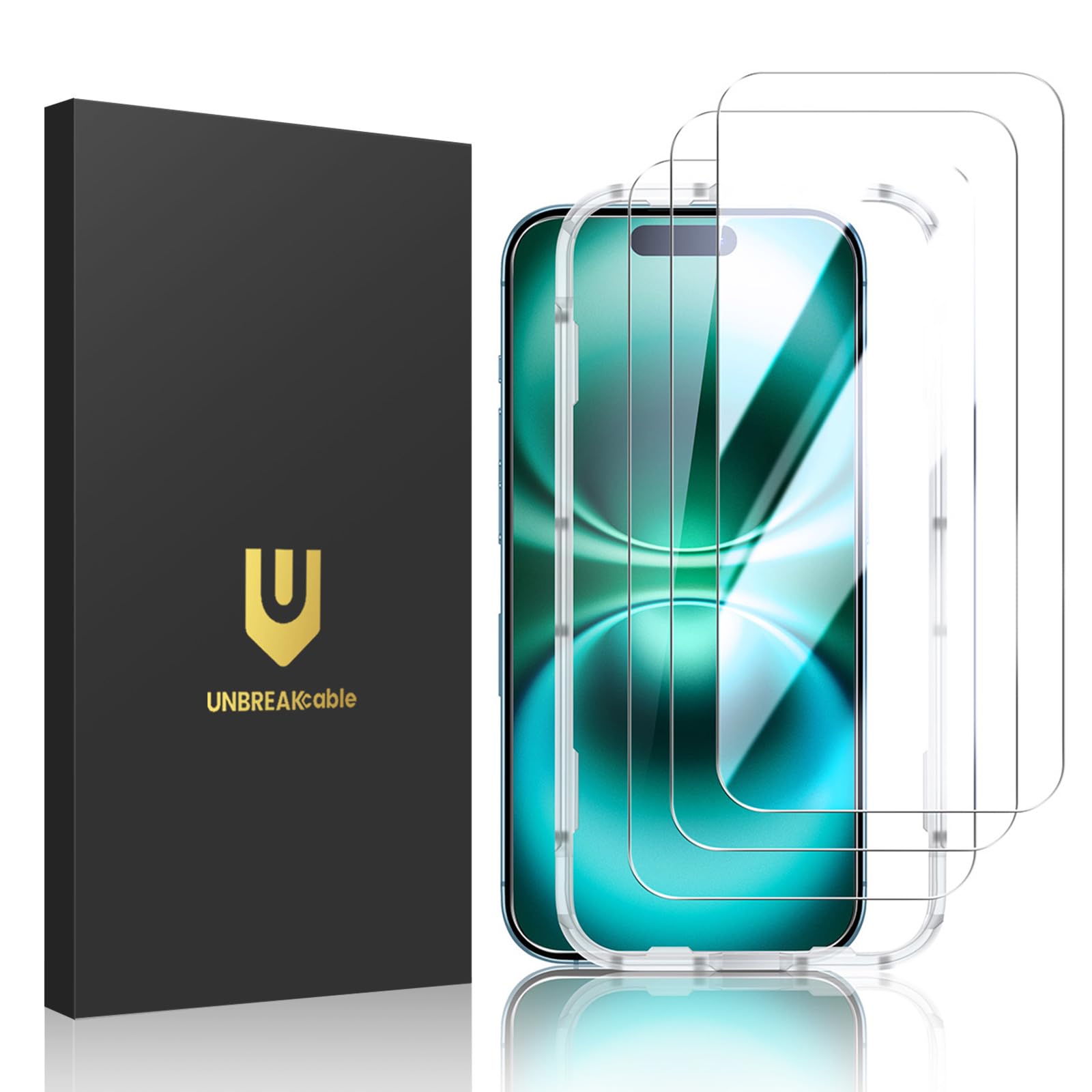 Photo 1 of UNBREAKcable 3-Pack Screen Protector for iPhone 16 Plus, Double Shatterproof Tempered Glass [Easy Installation Frame] [9H Hardness] [99.99% HD Clear] [Case Friendly] for iPhone 6.7 inch