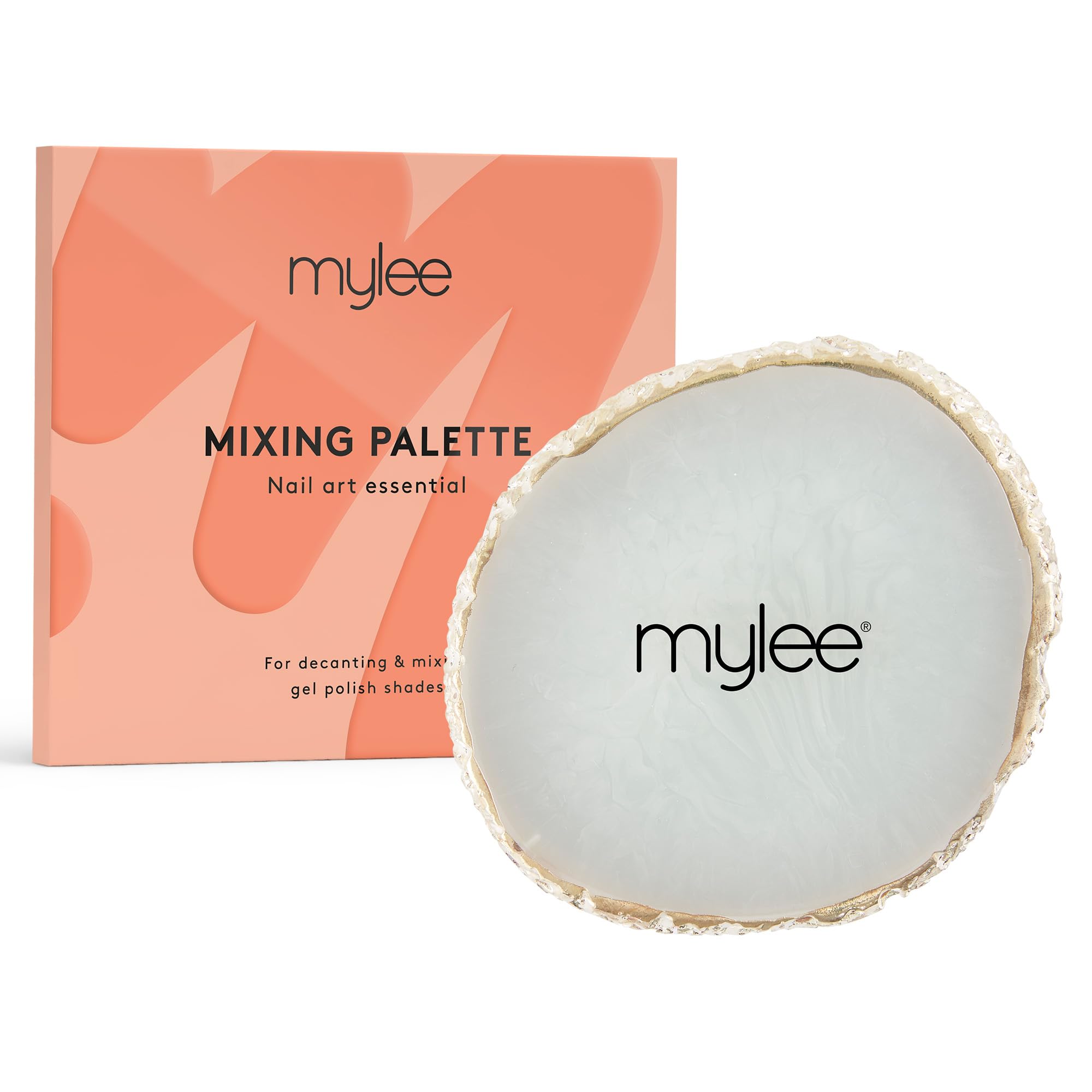 Mylee Resin Nail Art Palette for Gel Nail Polish, Gold Edge, Ideal for Mixing and Decanting Colours or Nail Polish Display, Professional Salon-Quality Results, DIY Nail Tech Tool, Nails Hand Painting