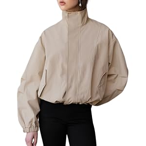 Ainangua Cropped Sweatshirt Mock Neck Windbreaker for Women Lightweight Jacket Long Sleeve Zip Up Jackets
