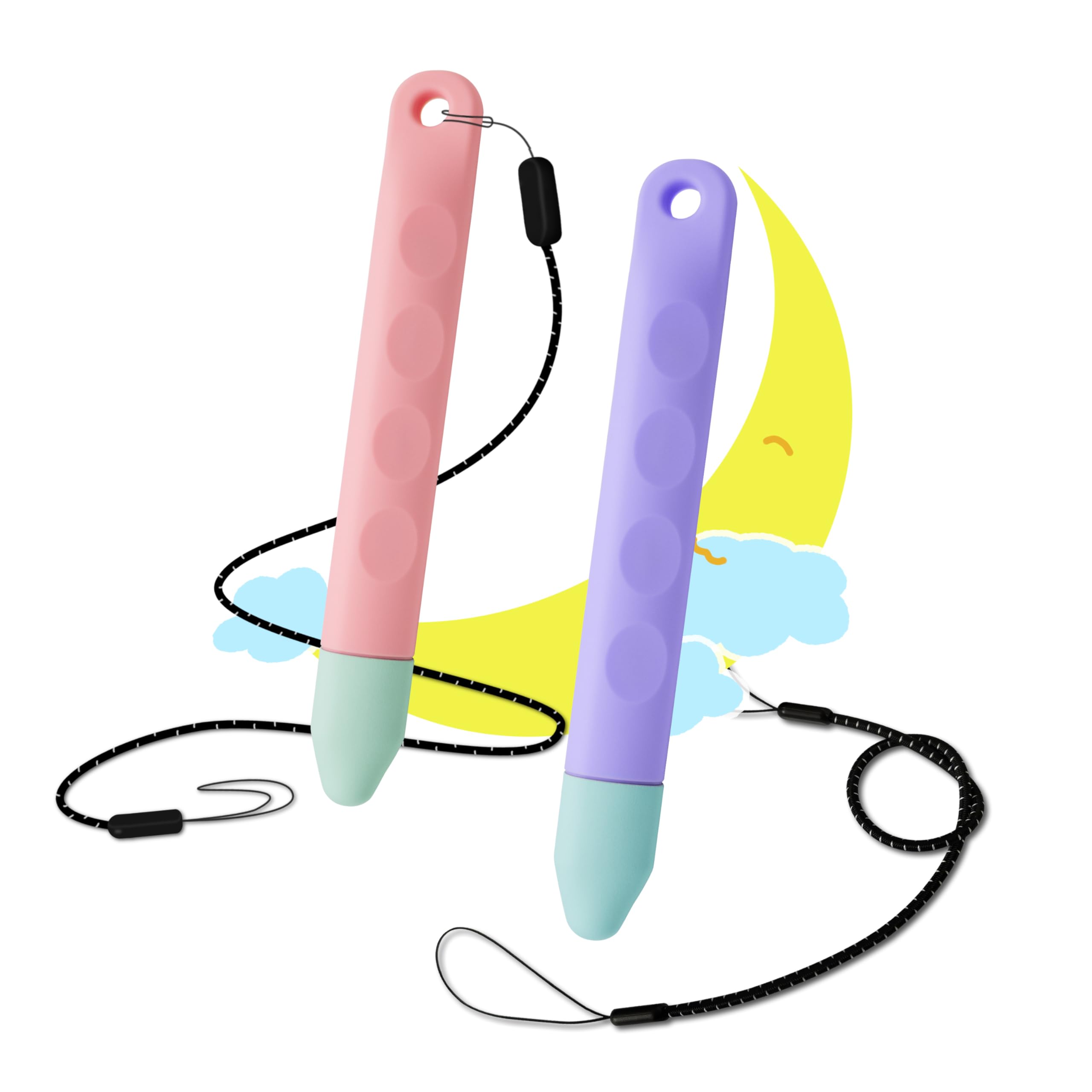 Kid-Friendly Tablet Stylus with Tether, 2 Pack of Pink and Purple Kids Stylus Pen for iPad, Fire Tablet, All AMZ Fire Kids and Kids Pro, Sufface Tablets, Samsung Tablets and All Touch Screen Devices