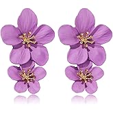 GPASTG Elegant Bohemian Large Metal Double Flower Matt Earring Chic Statement Dangle Drop Wedding Earrings For Women Cute Statement Jewelry Gifts