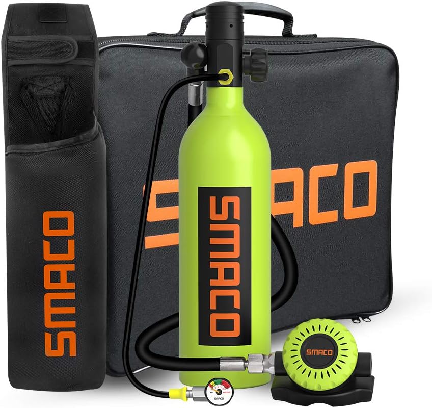 SMACO Scuba Tank Diving Gear for Diver Mini Scuba Tank Oxygen Cylinder with 15-20 Minutes Capability Diving Oxygen Underwater Breathing Device 1L Diving & Snorkeling Equipment S400 Pro : Sports & Outdoors