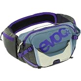 EVOC Hip Pack Pro 3 - Waist Bag for Bike &amp; Trail (3L Capacity, Air Flow Contact System, Aero Flex Waist Belt, Hip Belt Bags &amp; Bottle Holder), Steel/Purple/Dark Olive, One Size