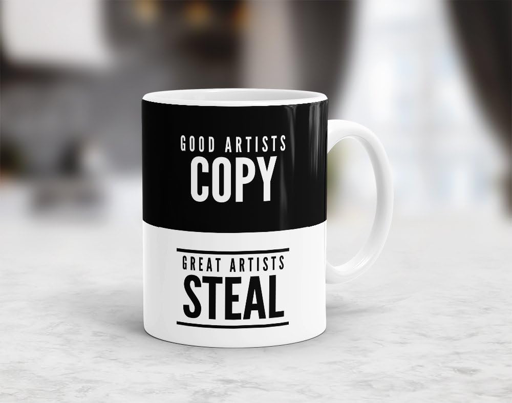 Block 5 Good Artists Copy Great Artists Steal Steve Jobs Pablo Picasso Quote Ceramic Coffee Mug, 325 ml