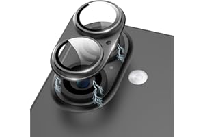 Kanosan Compatible for iPhone 16 Plus/iPhone 16 Camera Lens Protector Metal Plus Aluminium Alloy Ring 9H Tempered Glass Screen Case Friendly Camera Cover Black