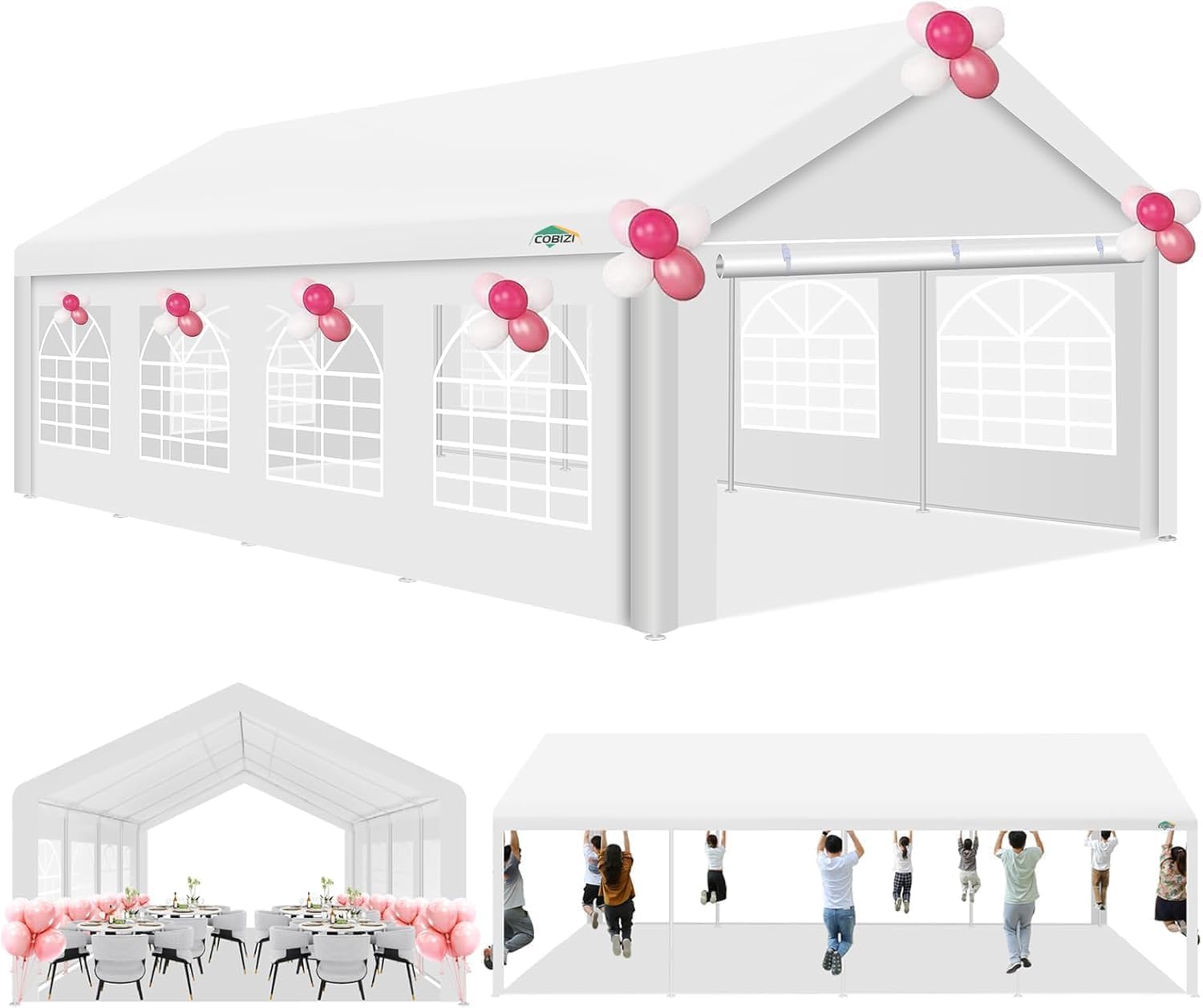 Photo 1 of ** TWO BOXES. MINOR USE WEAR**COBIZI 13x26 Party Tent Heavy Duty for Parties, Powder Coating (Better Than Galvanized), Waterproof for Church & Wedding, Large Outdoor Event Gazebo with Removable Sidewall & Built-in Sandbag, White