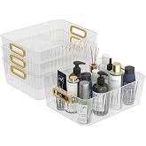 Wakikini Plastic Clear Pantry Storage Basket, Fridge Organizer Bins, 4-Pack | Clear Containers Bin for Kitchen, Cabinet, Fridge, Snacks and Packets, Easy-Grip Built-In Handles