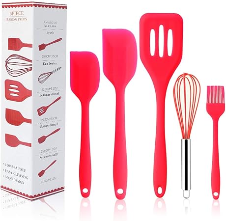 Foaynn Silicone Kitchen Utensils Set Of 5 For Cooking And Baking Non Stick Silicone Utensil Sets Heat Resistant Flexible Silicone Cooking Utensils Red Amazon Co Uk Kitchen Home