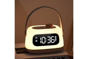 ORIA Baby Night Light with Clock, Nursery Night Lamp with Dual Alarms, Snooze, Timer, Adjustable Brightness, Portable Rechargeable Bedside Clock for Bedroom Baby Room Breastfeeding