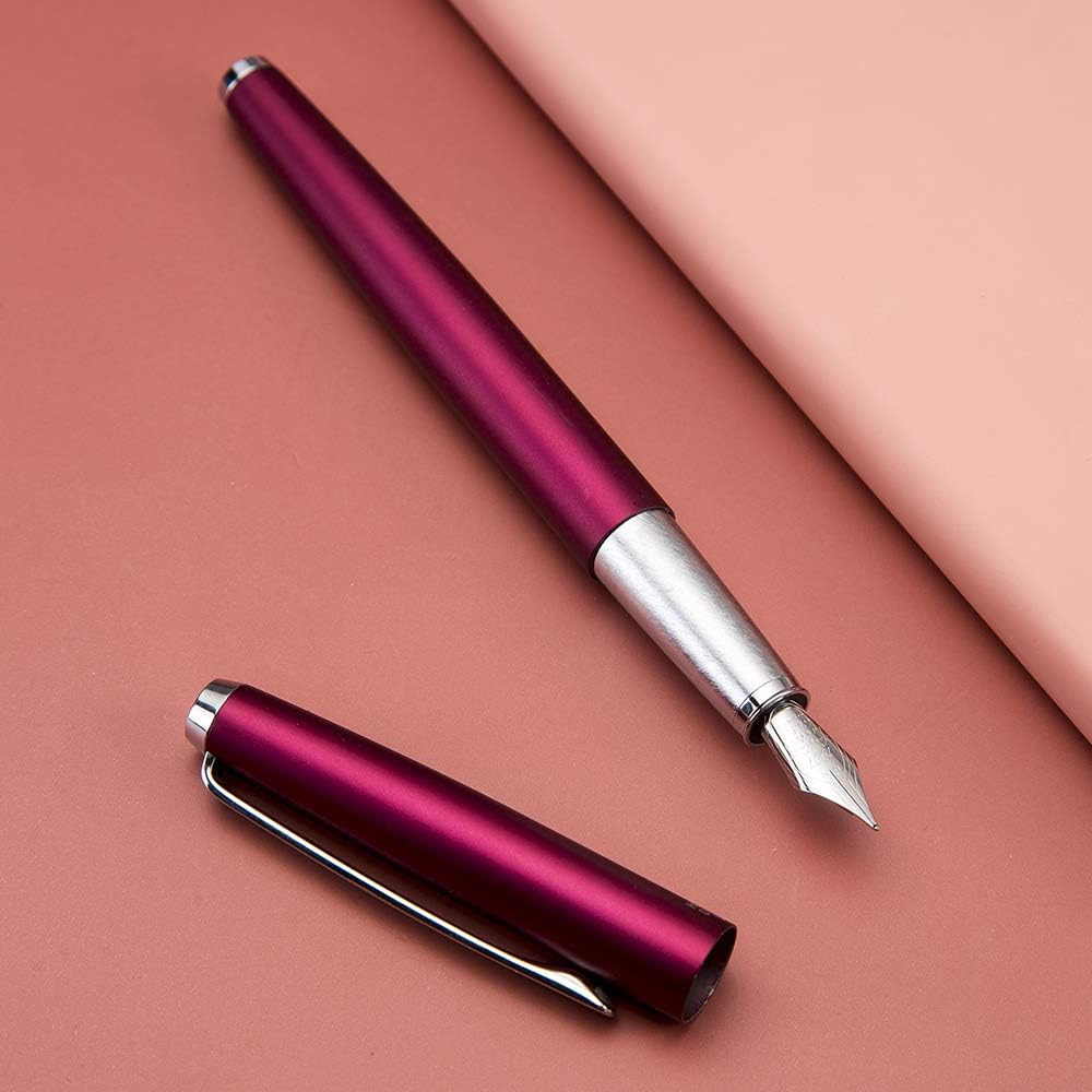 HongDian 525 Purple Red Metal Fountain Pen, Extra Fine Nib Classic Pen Includes Metal Pen Case and Refillable Converter - Image 4