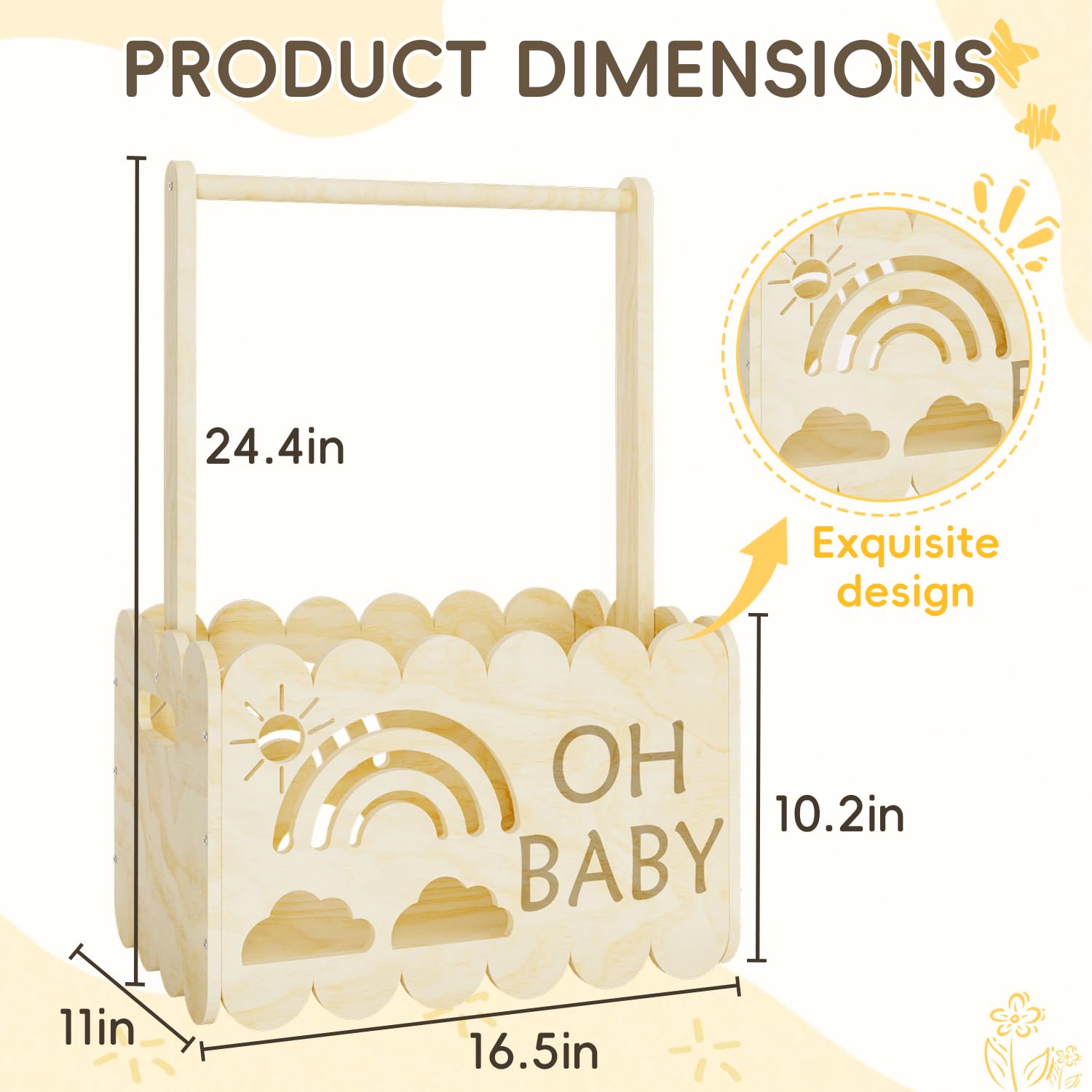 Wooden Baby Shower Crate Closet, Wooden Baby Shower Crate Closet, Boys and Girls for Baby shower wooden basket Gifts, Welcome Baby Gifts, Suitable for Pregnancy Glfts for New Parent