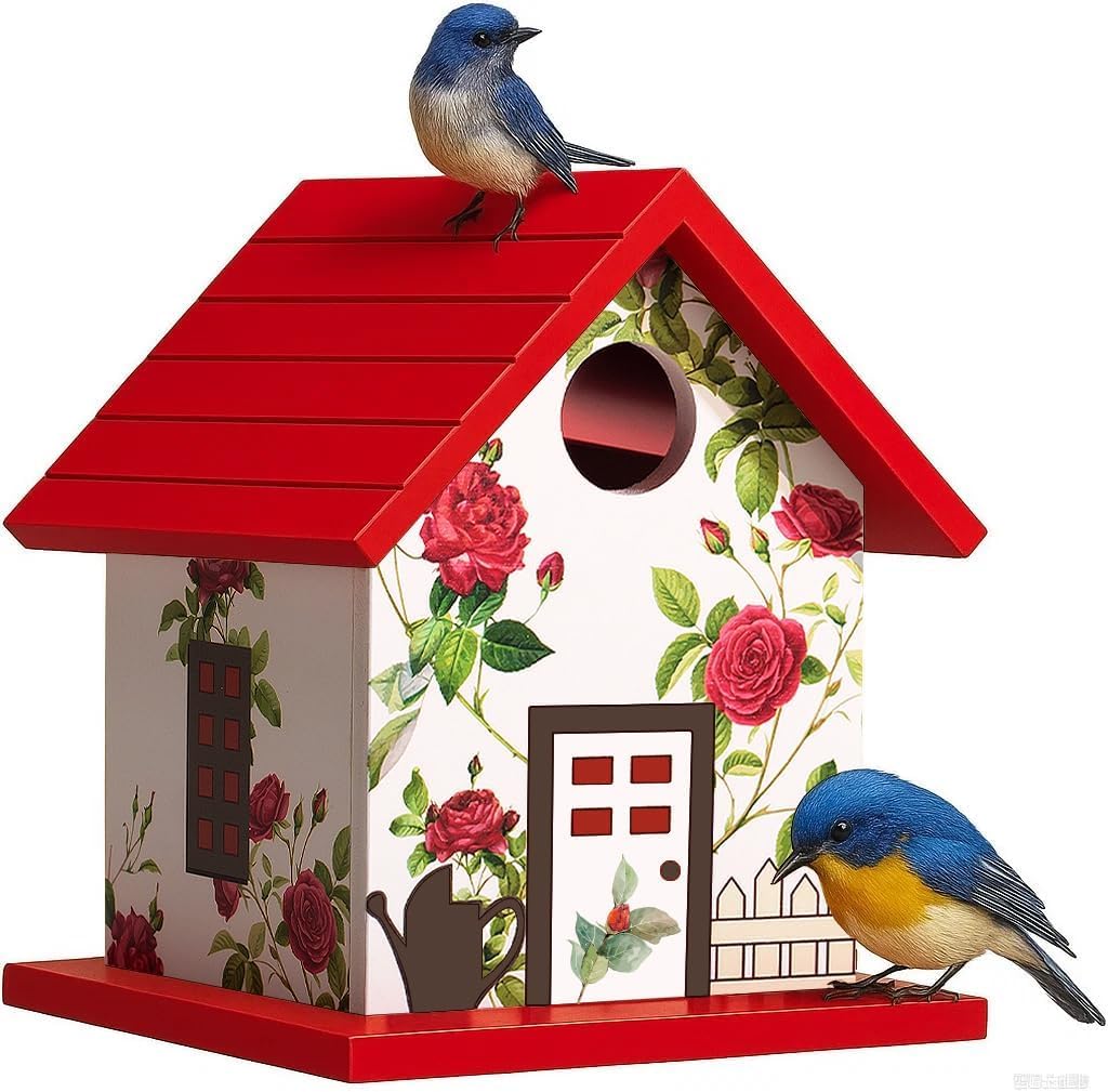 2026 Spring Melody Bird House, Composite Material Nesting Box, Hanging Birdhouse for Blue Bird, Squirrel Proof Birdhouse for Outside, 10 Years Water Proof Weatherable Pole Mountable Bird House (Red) Image