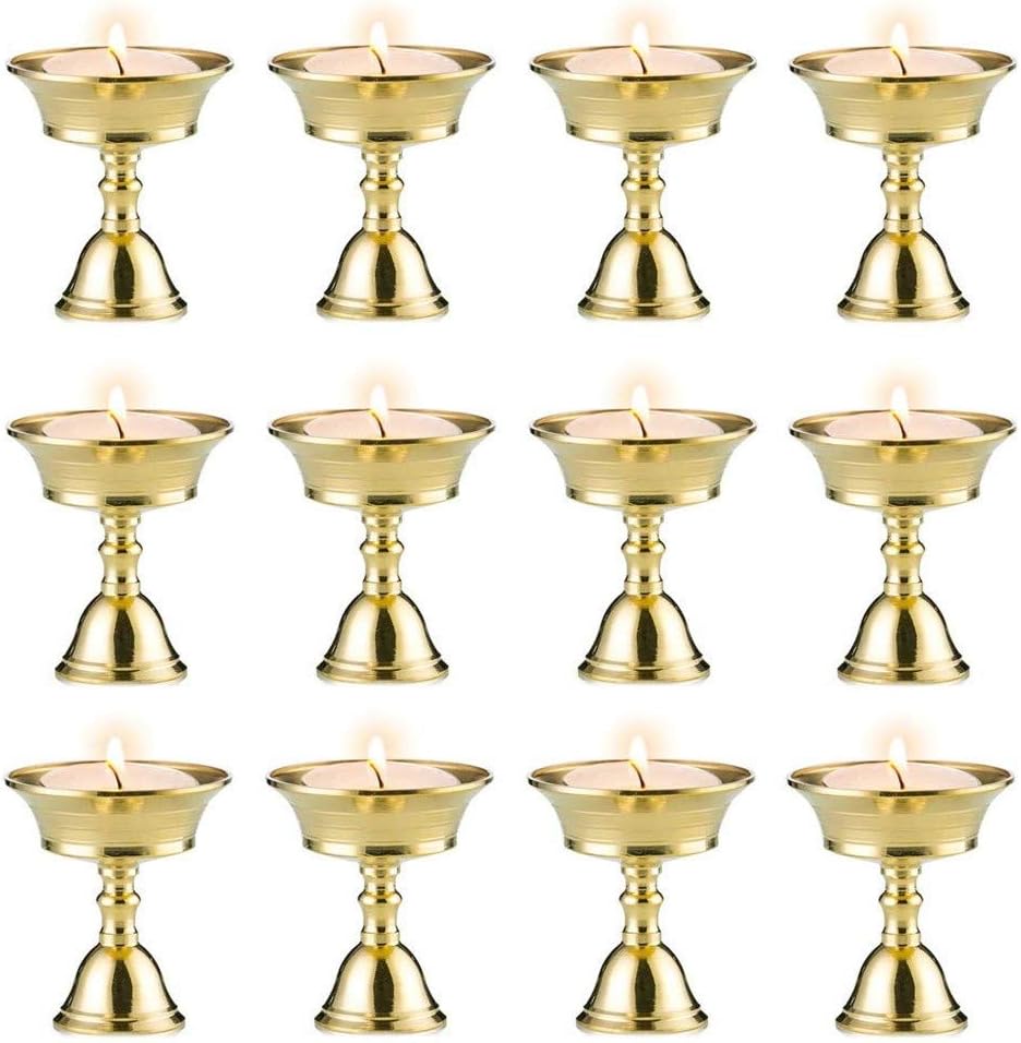 Oil Lamps & Accessories - Sziqiqi Ghee Lamp Butter Lamp Holder Brass Diyas Diwali Candle Holder Tibetan Brass Oil Lamp Buddhist Altar Offering Supplies Pack of 12