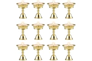 Sziqiqi Ghee Lamp Butter Lamp Holder Brass Diyas Diwali Candle Holder Tibetan Brass Oil Lamp Buddhist Altar Offering Supplies Pack of 12