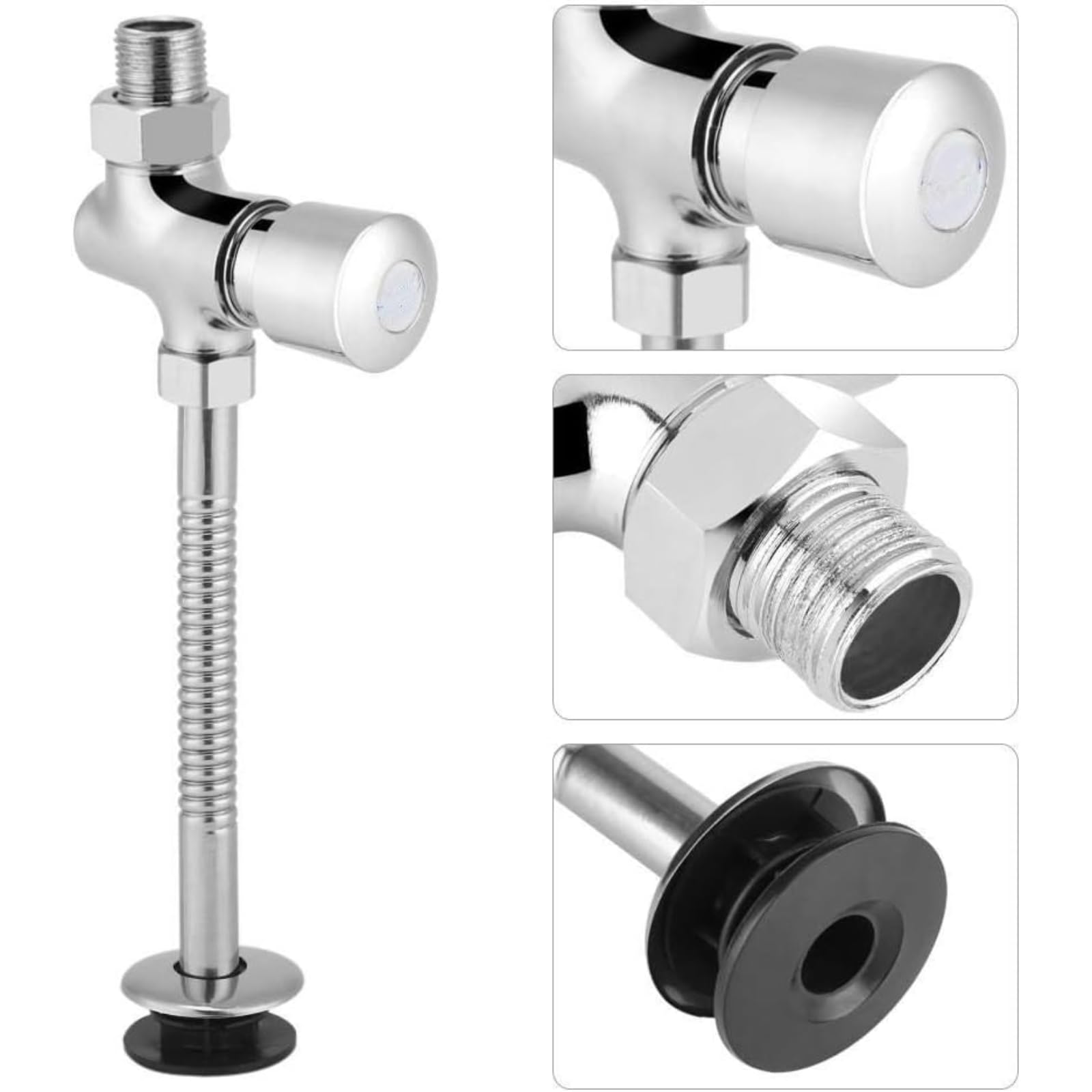 VIFERR Urinal Flush Valve, Toilet Flush Valve Button Type Manual Push Button Delay Automatic Shutoff Toilet Tank Parts Replacement