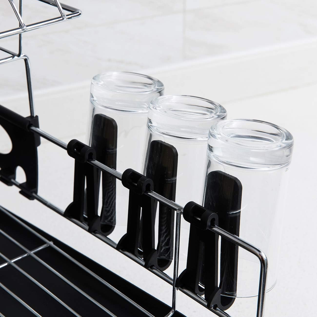 Addmirre 2 Tier Black Soild Plastic Drainers Dish Drying Rack,Large Capacity