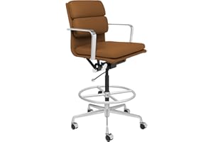 Laura Davidson Furniture SOHO II Padded Drafting Chair for Standing Desks, Standing Desk Chair - Ergonomically Designed, Commercial Grade Draft Height, Arm Rest & Cushion, Made of Faux Leather, Brown