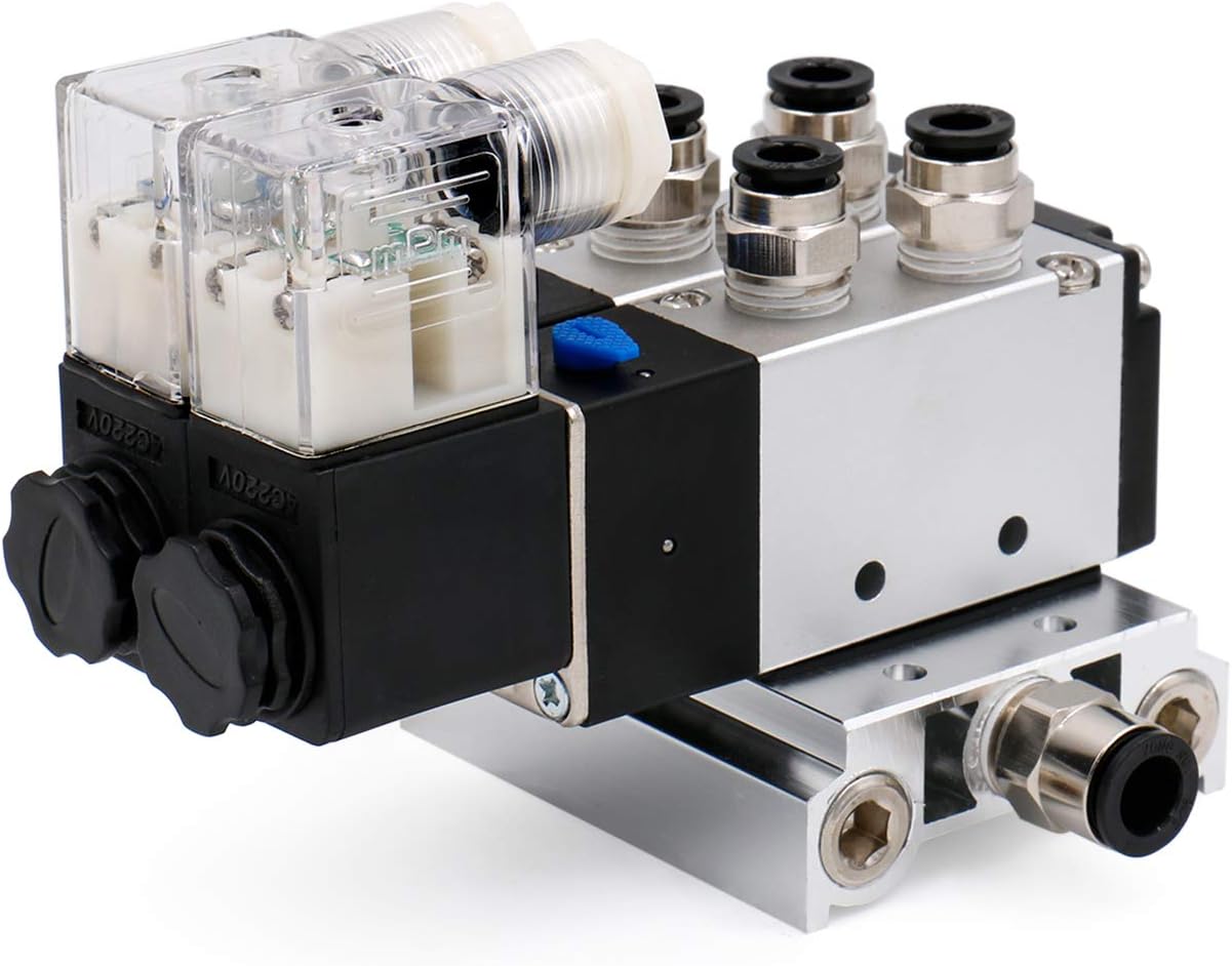 Heschen Electrical Pneumatic Twin Solenoid Valve 4V210-08 220VAC PT1/4 5 Way 2 Position Manifold Base, Muffler, Quick Fittings Set - Image 3